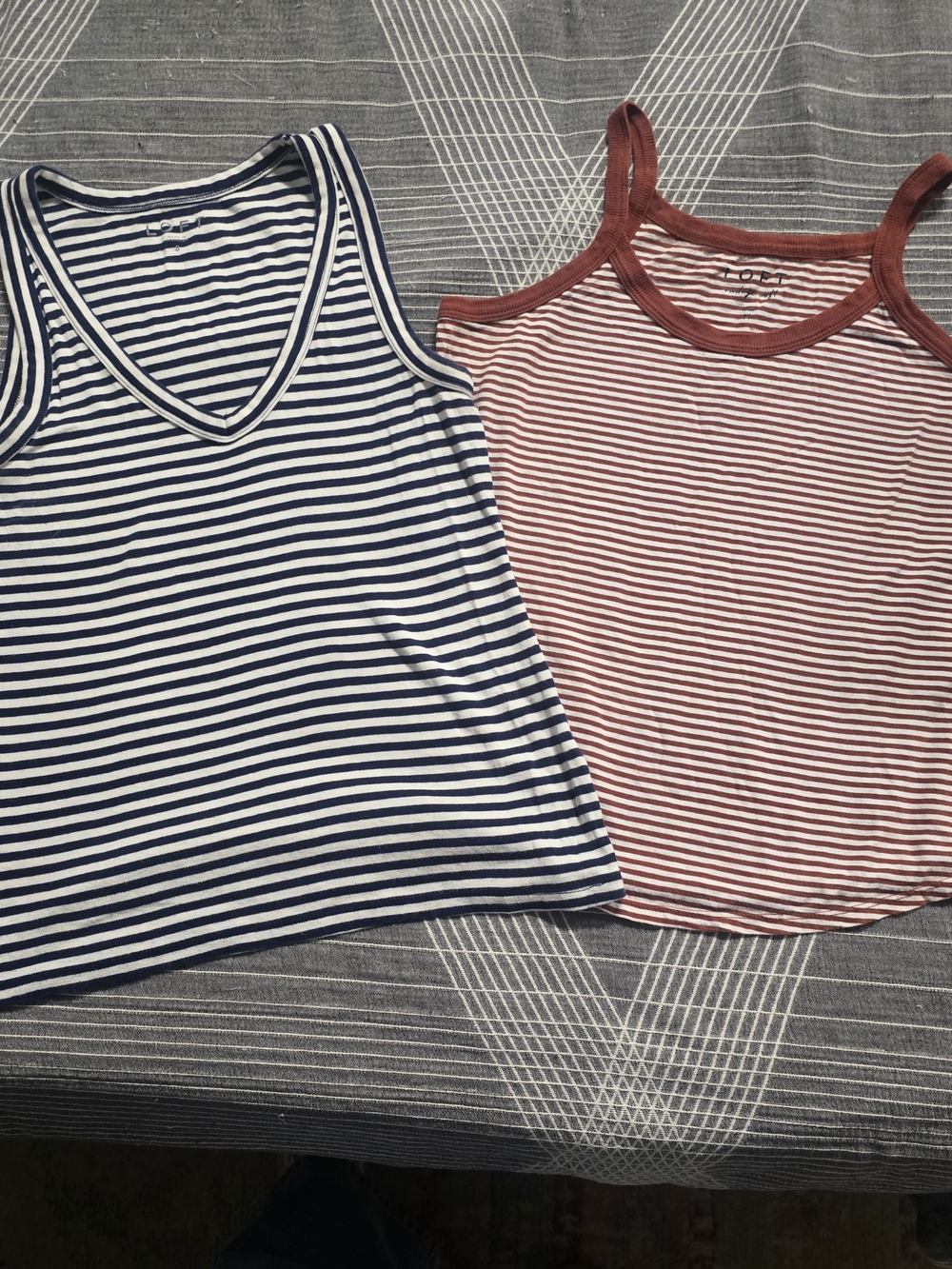 LOFT Striped Navy & Rust Tank Tops - Set of 2